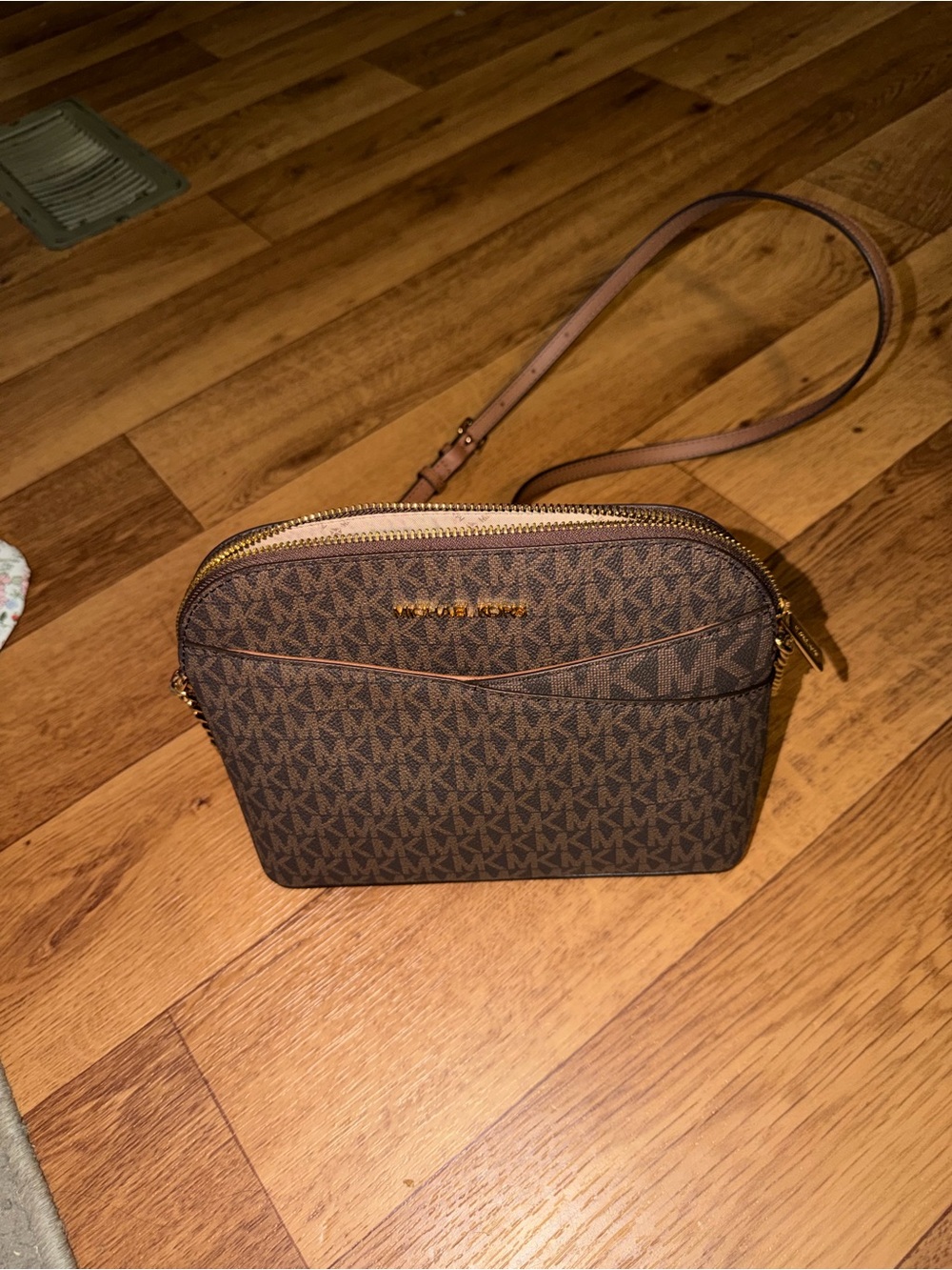 Michael Kors Brown MK Logo Crossbody Bag with Gold Hardware